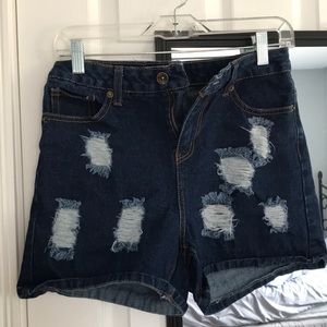 dark wash ripped jean shorts